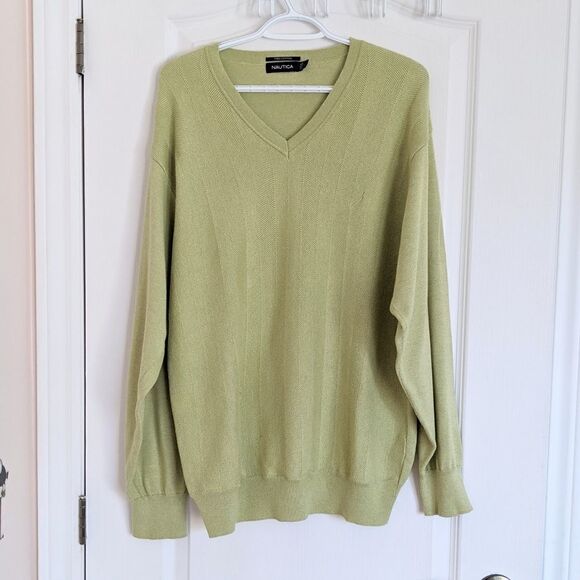 NAUTICA cotton v neck sweater lime color size XL @M - Picture 10 of 10